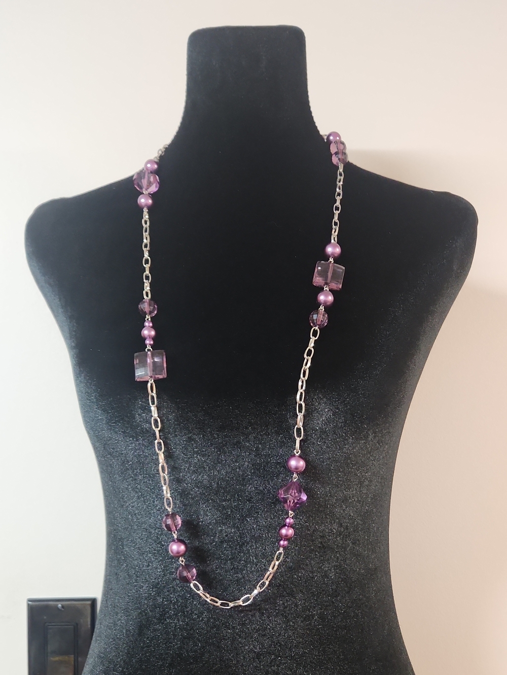 Long Purple Beaded Fashion Necklace